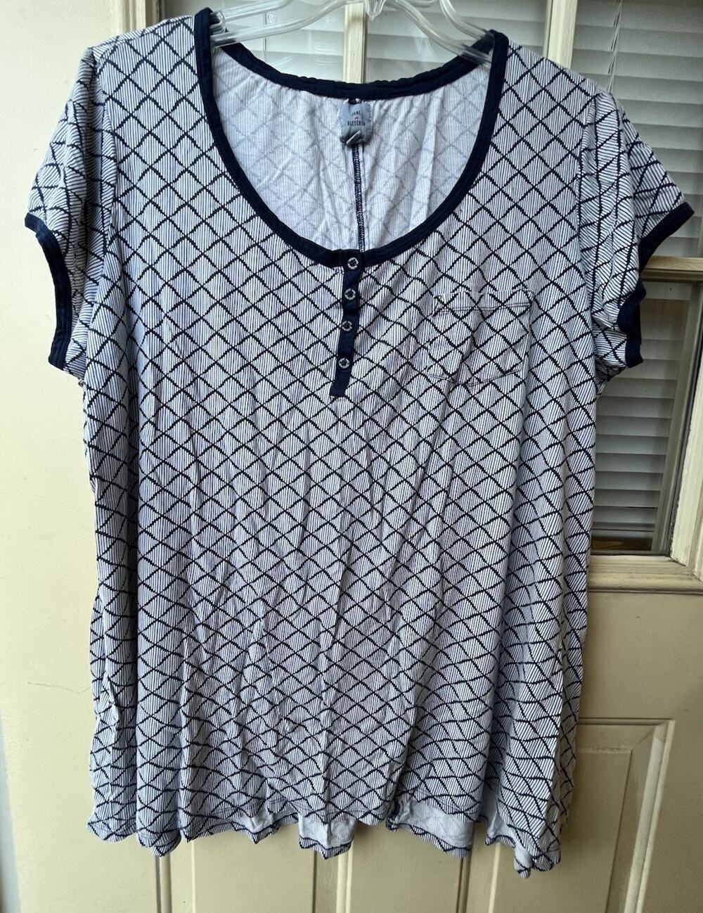 Jane & Bleecker Shirt XXL Nightie Pajamas Short Sleeve Navy White Geometric
